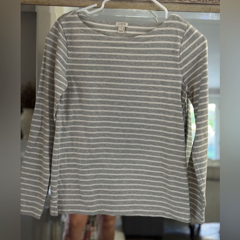 J. Crew Gray and White Striped Long Sleeve Top